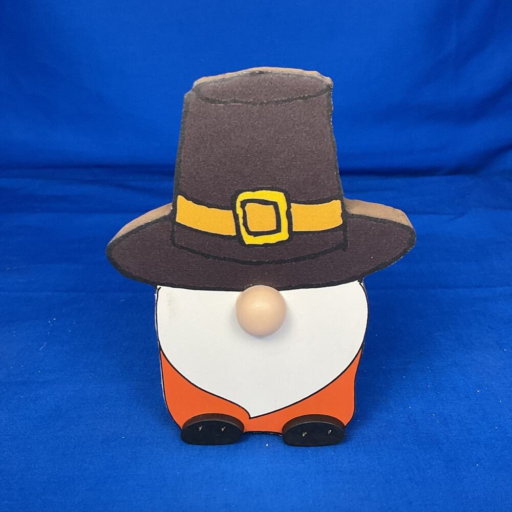 Thanksgiving Pilgrim Gnome Shaped Wooden Block Sign Fall Autumn 3D Nose Decor